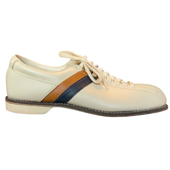 Vintage Striker Beige Split Toe Bowling Shoes Mens Size 10 Rockabilly Steampunk - Picture 1 of 15